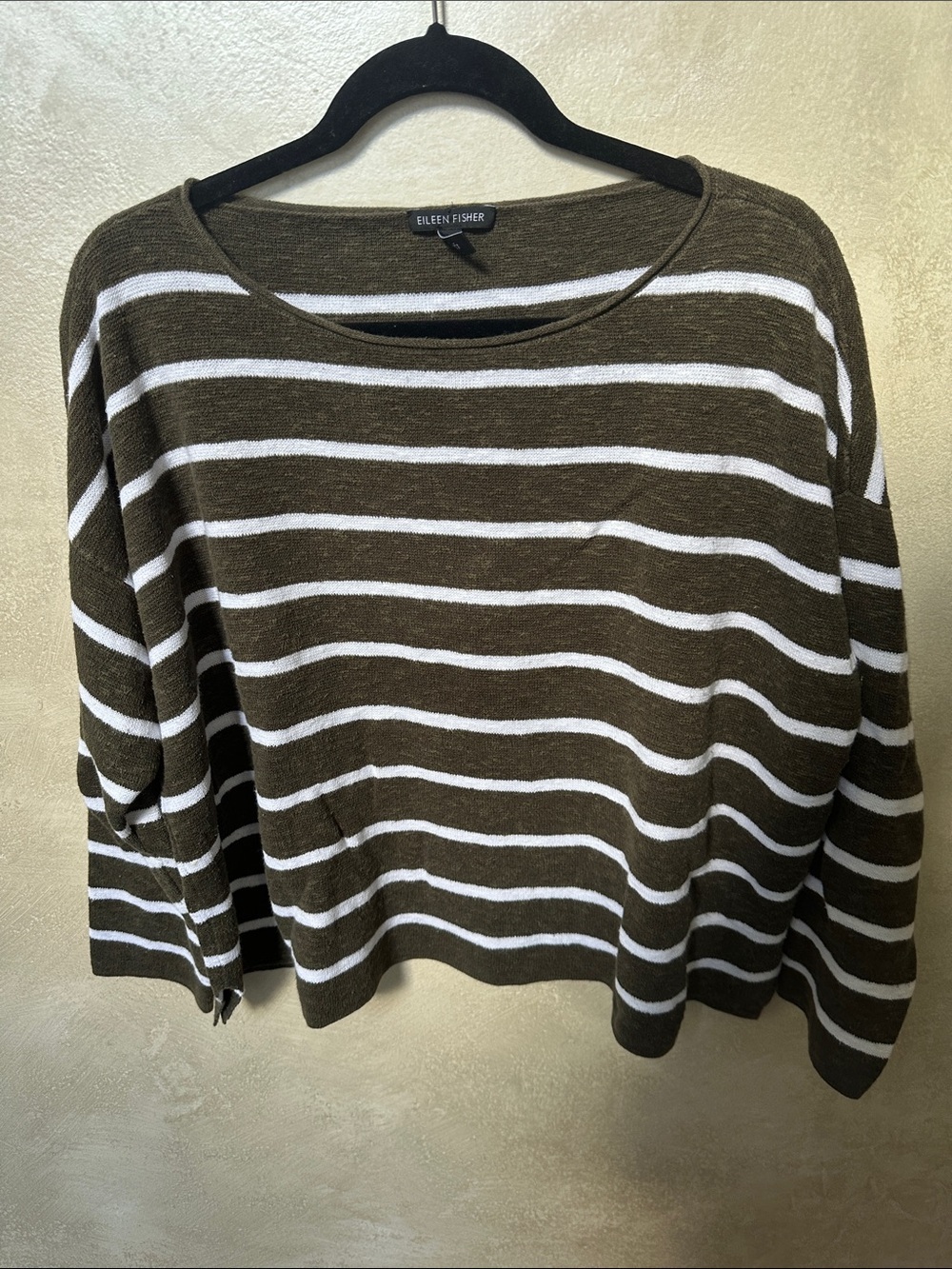 Eileen Fisher Striped Knit Sweater, linen and cotton blend, size medium